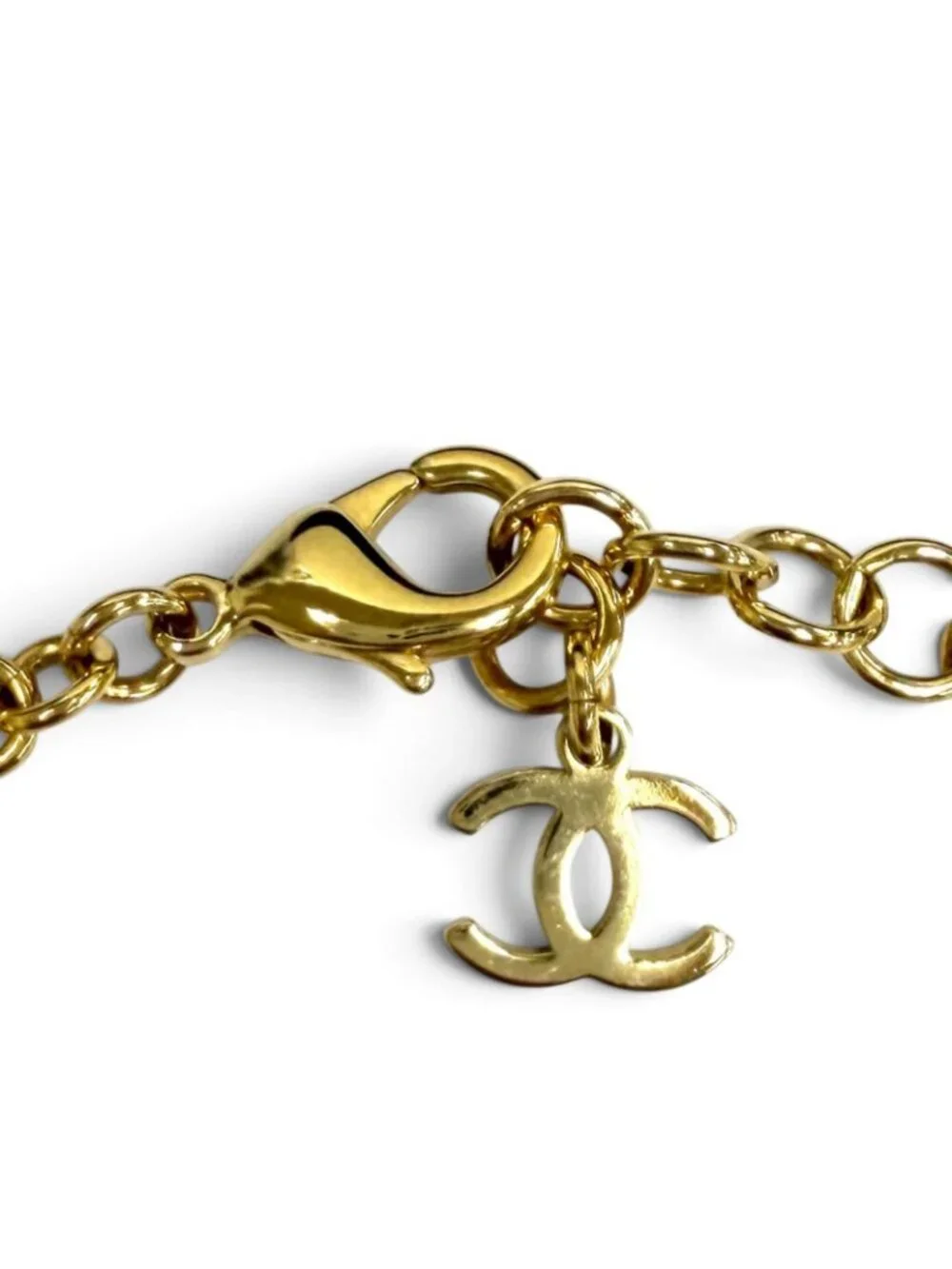 Chanel CC Logo Eco Pearl Stone Crush Chain Necklace Gold Pink White